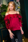 Luxurious lace up ruffle sleeve top