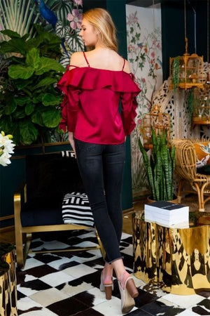 Luxurious lace up ruffle sleeve top