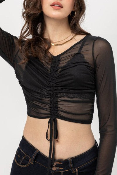 Livana black mesh long sleeve top