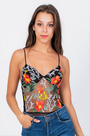 Floral Embroidered mesh Bodysuit